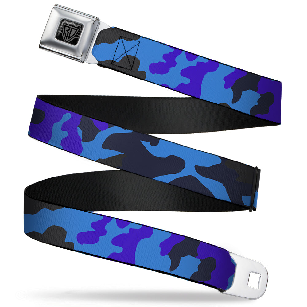 BD Wings Logo CLOSE-UP Full Color Black Silver Seatbelt Belt - Camo Blue Webbing Seatbelt Belts Buckle-Down