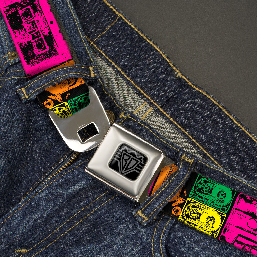 BD Wings Logo CLOSE-UP Black/Silver Seatbelt Belt - Cassette Tapes Black/Multi Neon Webbing Seatbelt Belts Buckle-Down