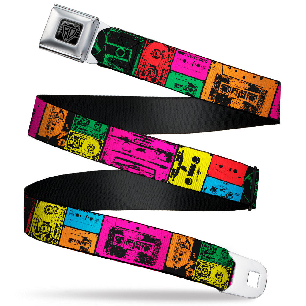 BD Wings Logo CLOSE-UP Black/Silver Seatbelt Belt - Cassette Tapes Black/Multi Neon Webbing Seatbelt Belts Buckle-Down