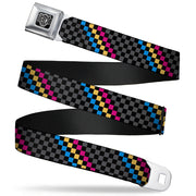 BD Wings Logo CLOSE-UP Full Color Black Silver Seatbelt Belt - Checker Stripe Black/Gray/Blue/Gold/Pink Webbing Seatbelt Belts Buckle-Down