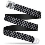 BD Wings Logo CLOSE-UP Full Color Black Silver Seatbelt Belt - Checker Weathered Black/Gray Webbing Seatbelt Belts Buckle-Down