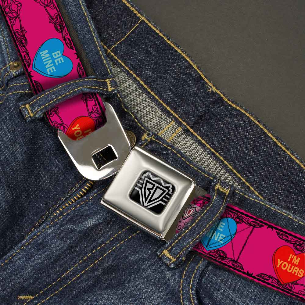 BD Wings Logo CLOSE-UP Full Color Black Silver Seatbelt Belt - Candy Hearts Webbing Seatbelt Belts Buckle-Down