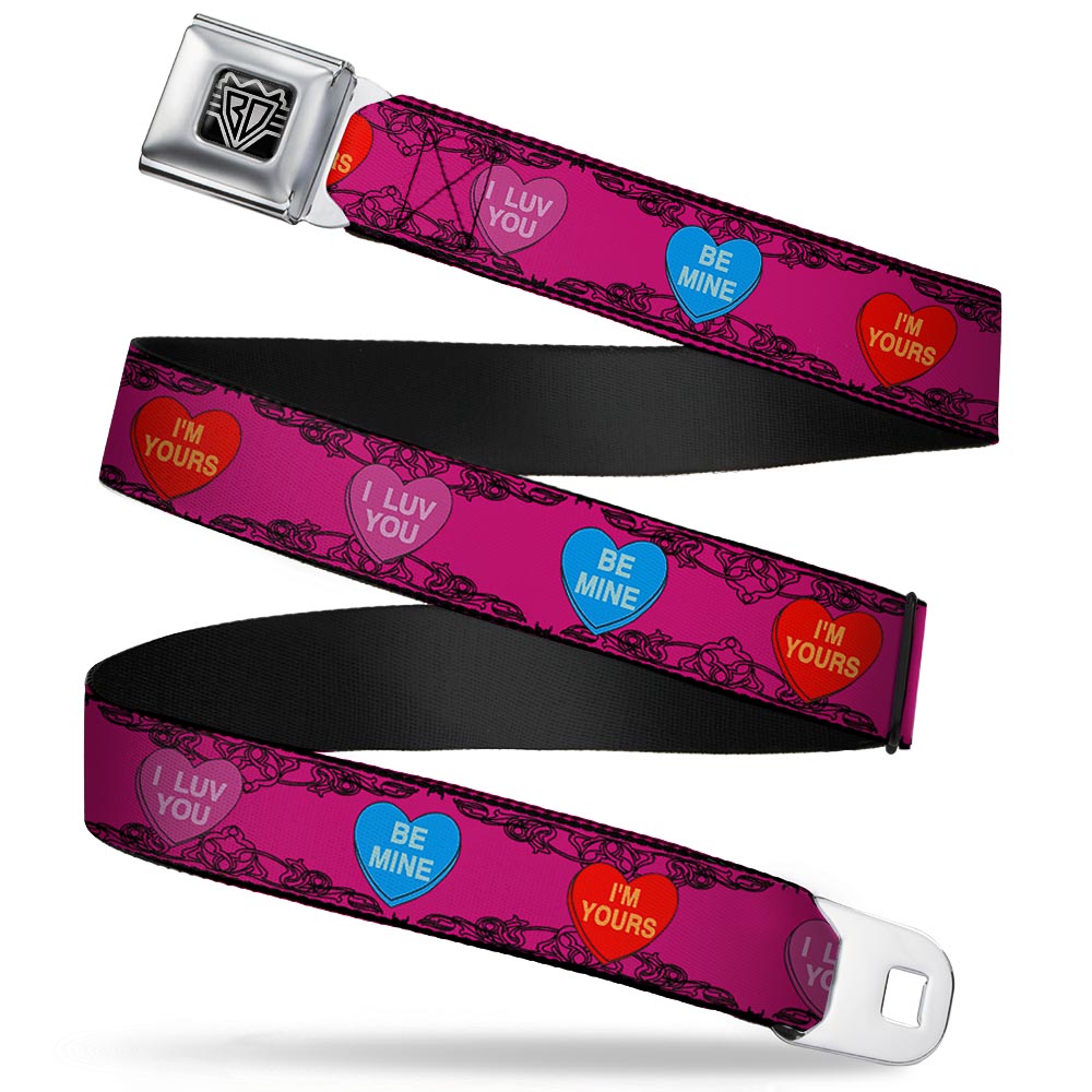 BD Wings Logo CLOSE-UP Full Color Black Silver Seatbelt Belt - Candy Hearts Webbing Seatbelt Belts Buckle-Down