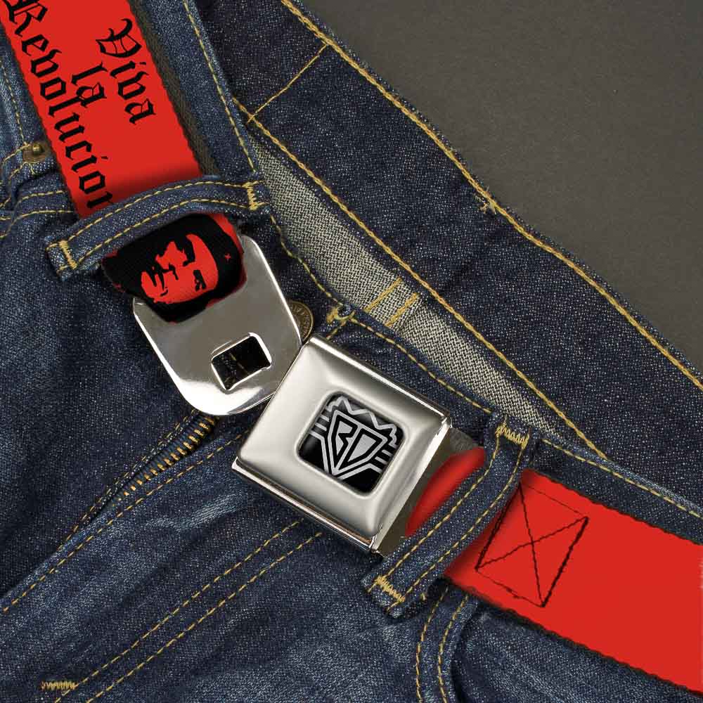 BD Wings Logo CLOSE-UP Full Color Black Silver Seatbelt Belt - Che Red/Black Webbing Seatbelt Belts Buckle-Down