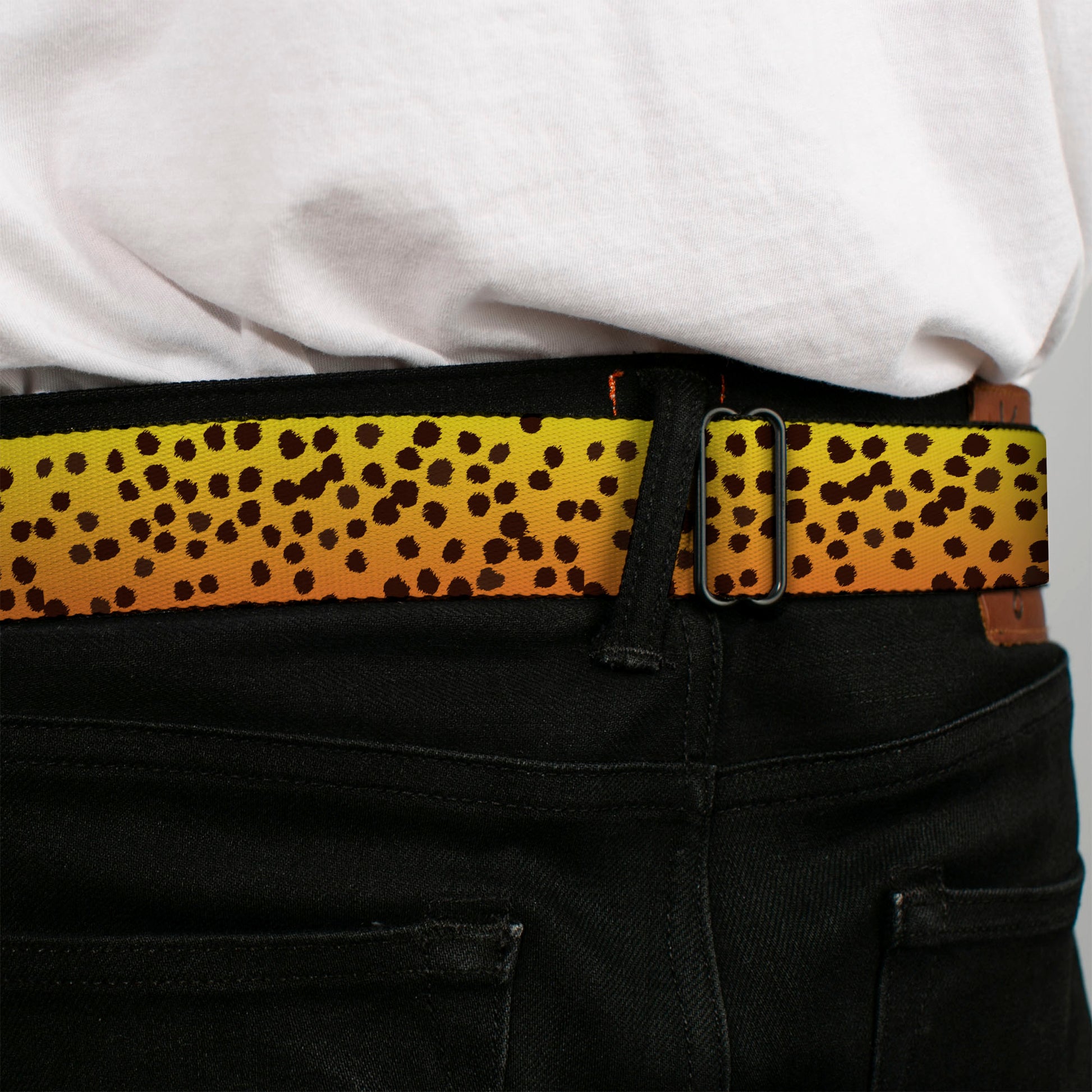 BD Wings Logo CLOSE-UP Full Color Black Silver Seatbelt Belt - Cheetah Webbing Seatbelt Belts Buckle-Down