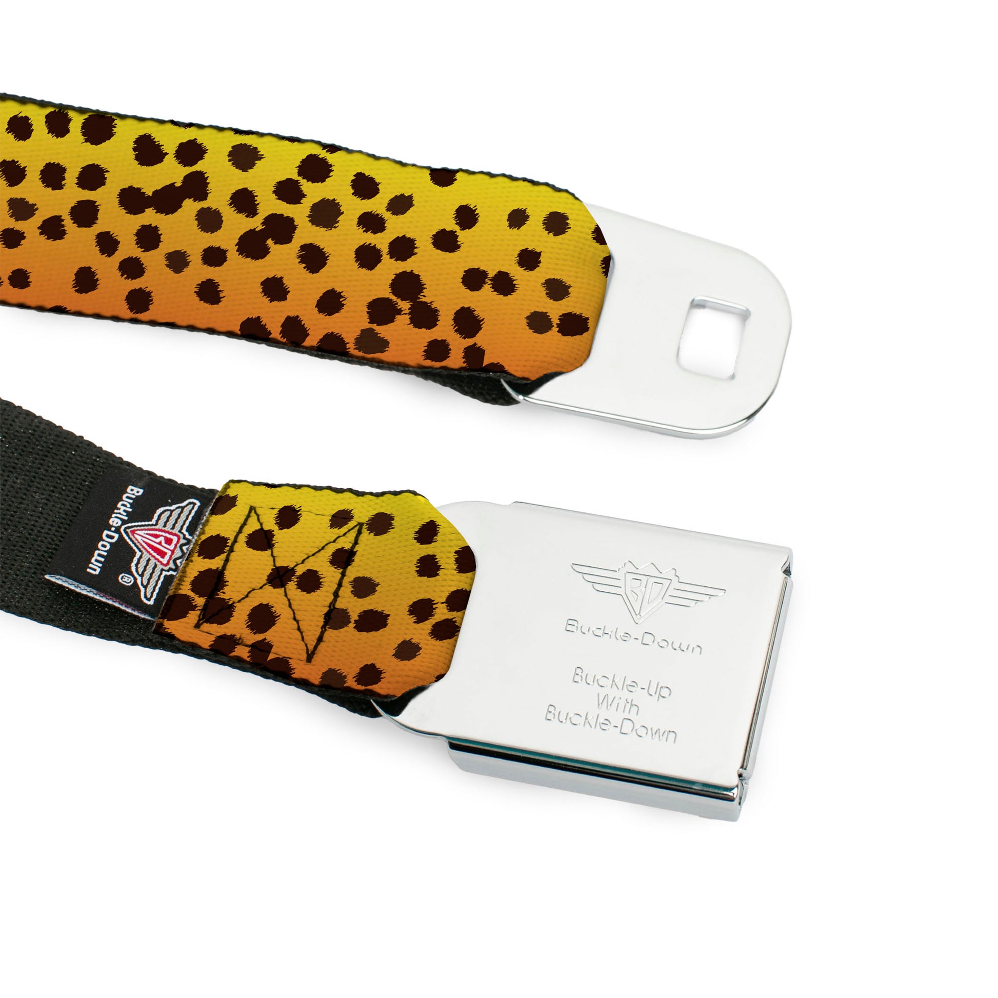 BD Wings Logo CLOSE-UP Full Color Black Silver Seatbelt Belt - Cheetah Webbing Seatbelt Belts Buckle-Down