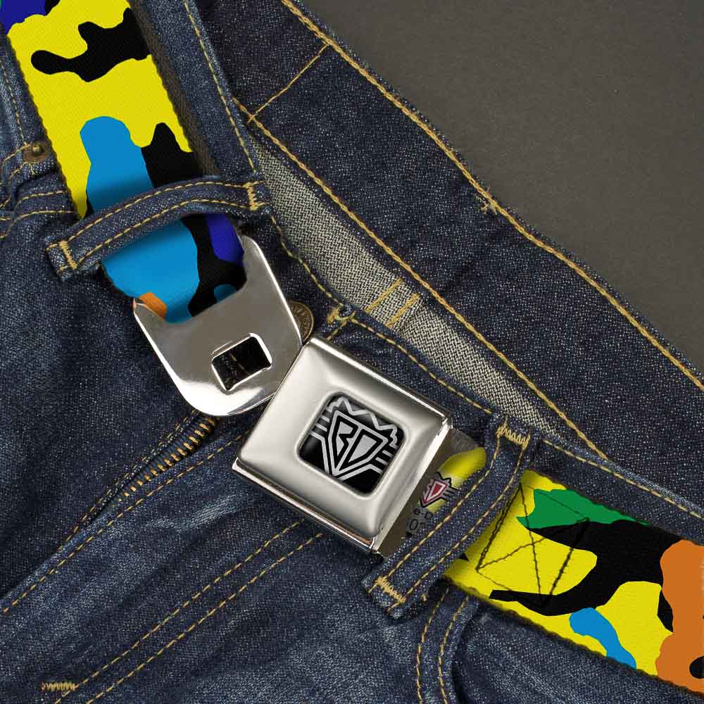 BD Wings Logo CLOSE-UP Full Color Black Silver Seatbelt Belt - Camo Multi Neon Webbing Seatbelt Belts Buckle-Down