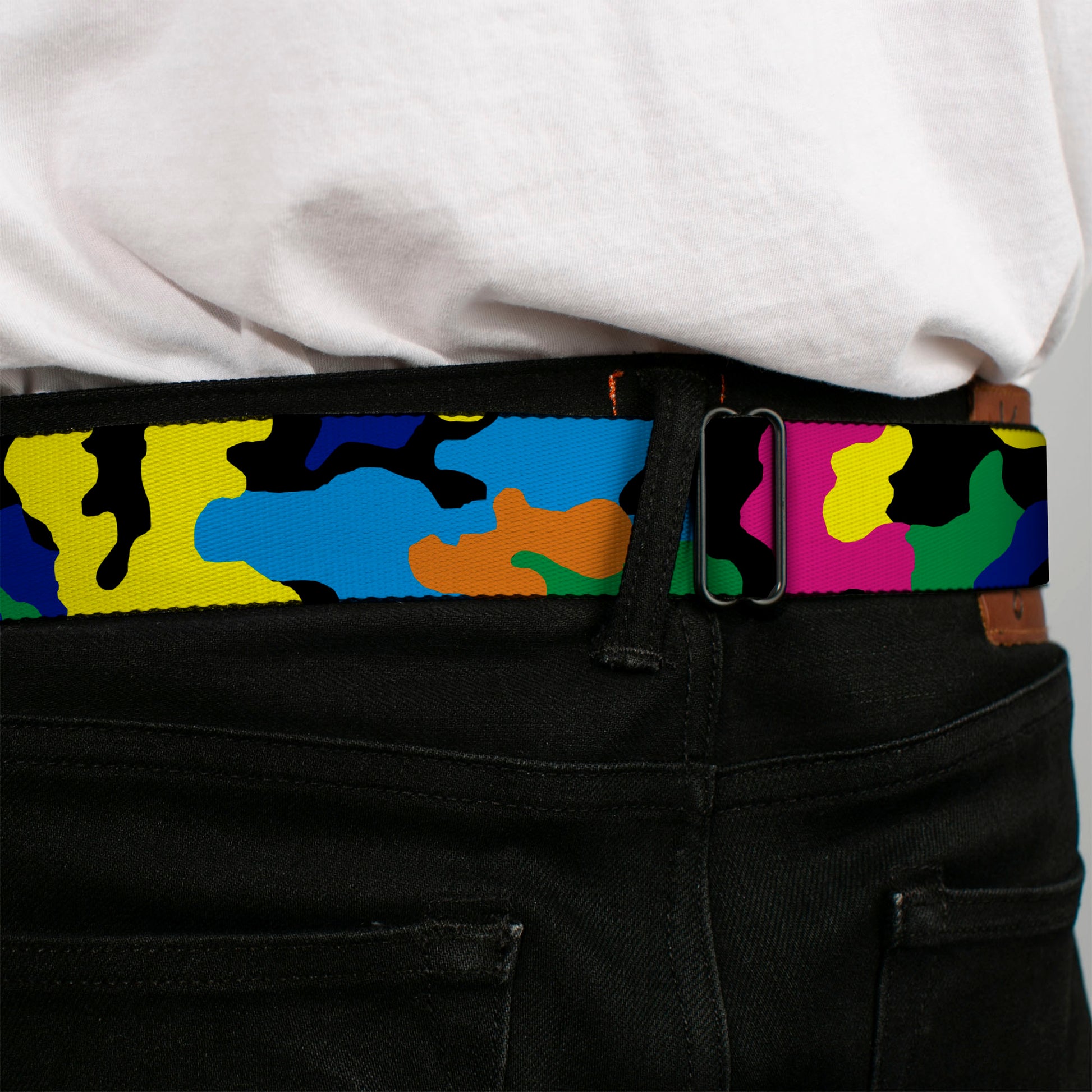 BD Wings Logo CLOSE-UP Full Color Black Silver Seatbelt Belt - Camo Multi Neon Webbing Seatbelt Belts Buckle-Down