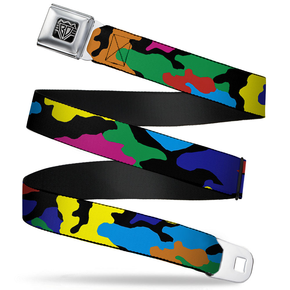 BD Wings Logo CLOSE-UP Full Color Black Silver Seatbelt Belt - Camo Multi Neon Webbing Seatbelt Belts Buckle-Down
