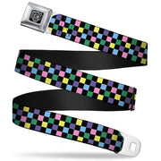 BD Wings Logo CLOSE-UP Full Color Black Silver Seatbelt Belt - Checker Black/Multi Pastel Webbing Seatbelt Belts Buckle-Down
