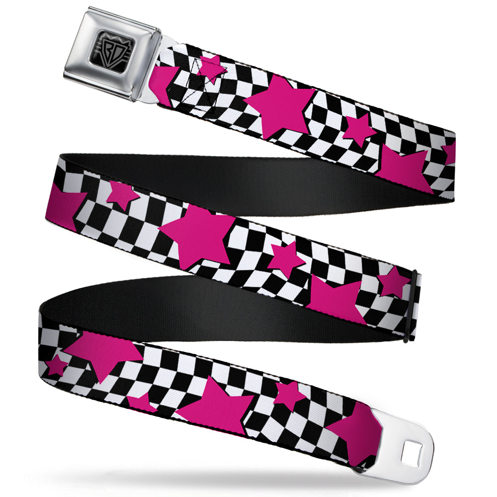 BD Wings Logo CLOSE-UP Full Color Black Silver Seatbelt Belt - Checker & Stars Black/White/Pink Webbing Seatbelt Belts Buckle-Down