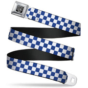 BD Wings Logo CLOSE-UP Full Color Black Silver Seatbelt Belt - Checker BlueKU/White Webbing Seatbelt Belts Buckle-Down