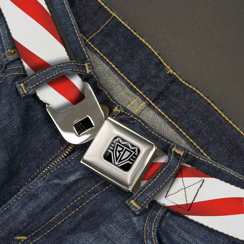 BD Wings Logo CLOSE-UP Full Color Black Silver Seatbelt Belt - Candy Cane Webbing Seatbelt Belts Buckle-Down