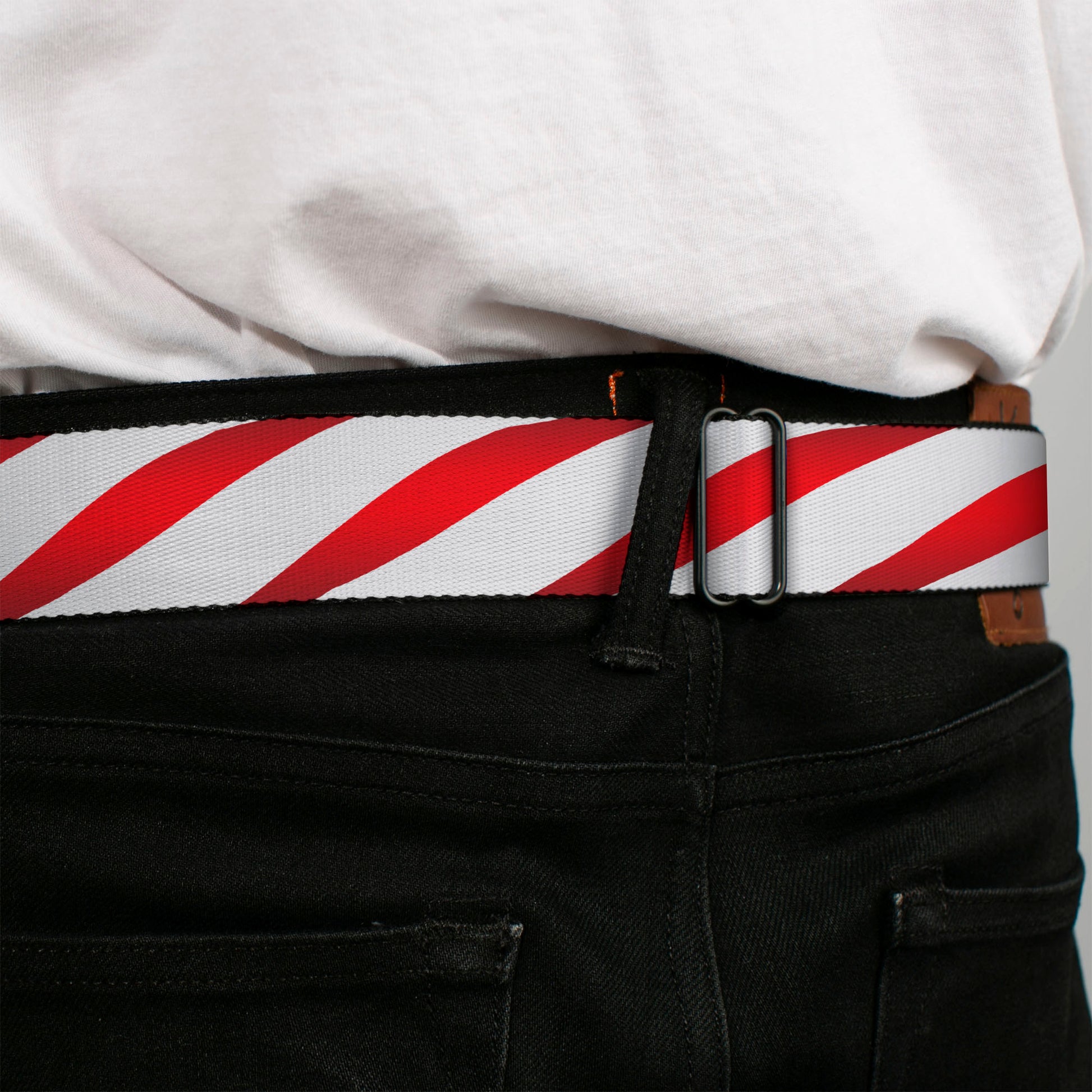 BD Wings Logo CLOSE-UP Full Color Black Silver Seatbelt Belt - Candy Cane Webbing Seatbelt Belts Buckle-Down