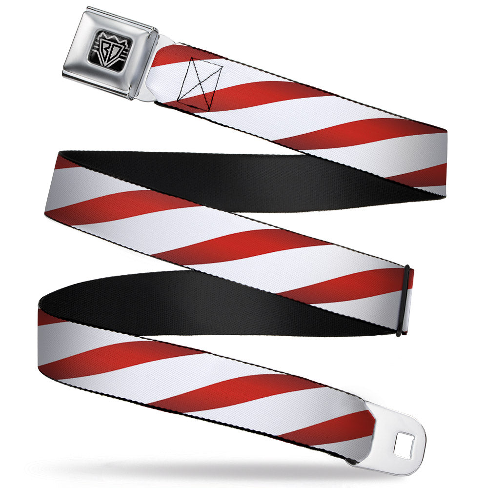 BD Wings Logo CLOSE-UP Full Color Black Silver Seatbelt Belt - Candy Cane Webbing Seatbelt Belts Buckle-Down