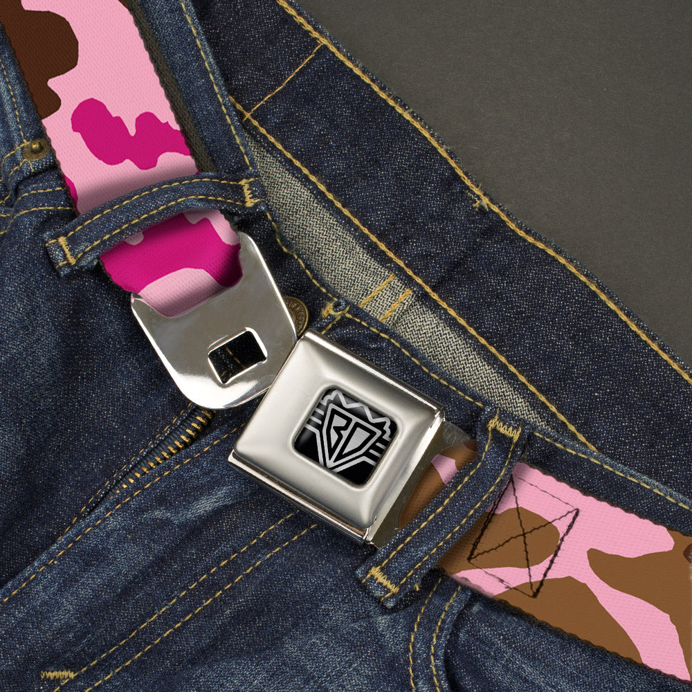 BD Wings Logo CLOSE-UP Full Color Black Silver Seatbelt Belt - Camo Pink Webbing Seatbelt Belts Buckle-Down