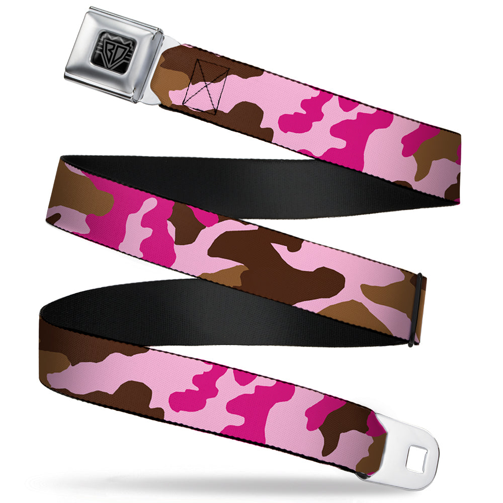 BD Wings Logo CLOSE-UP Full Color Black Silver Seatbelt Belt - Camo Pink Webbing Seatbelt Belts Buckle-Down