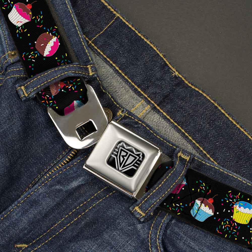 BD Wings Logo CLOSE-UP Full Color Black Silver Seatbelt Belt - Cupcake Sprinkles Black/Multi Color Webbing Seatbelt Belts Buckle-Down