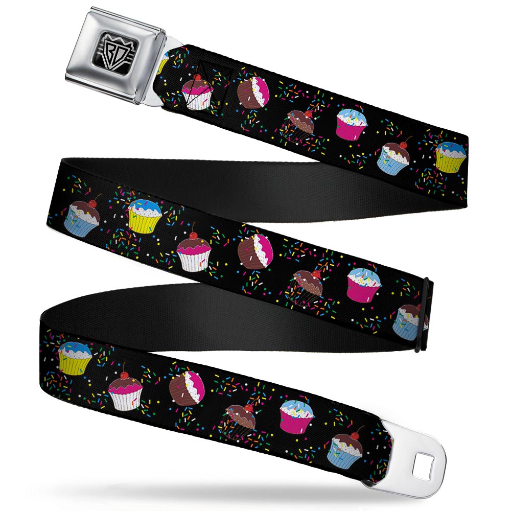 BD Wings Logo CLOSE-UP Full Color Black Silver Seatbelt Belt - Cupcake Sprinkles Black/Multi Color Webbing Seatbelt Belts Buckle-Down