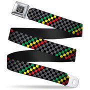 BD Wings Logo CLOSE-UP Full Color Black Silver Seatbelt Belt - Checker Stripe Black/Gray/Rasta Webbing Seatbelt Belts Buckle-Down