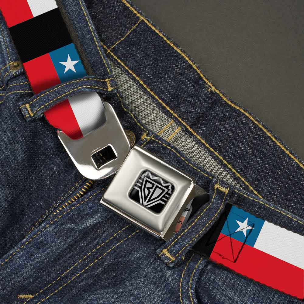 BD Wings Logo CLOSE-UP Full Color Black Silver Seatbelt Belt - Chile Flags Webbing Seatbelt Belts Buckle-Down