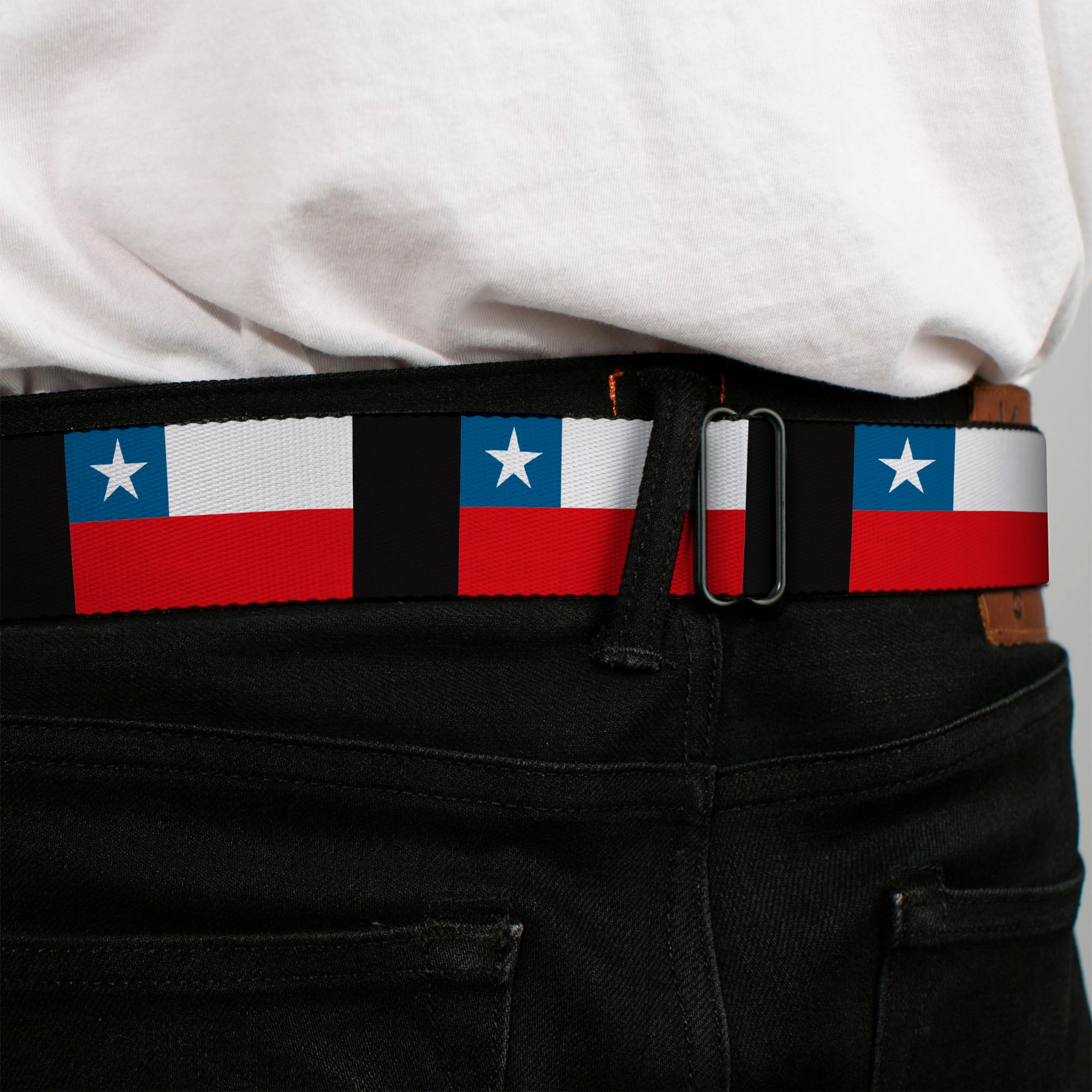 BD Wings Logo CLOSE-UP Full Color Black Silver Seatbelt Belt - Chile Flags Webbing Seatbelt Belts Buckle-Down