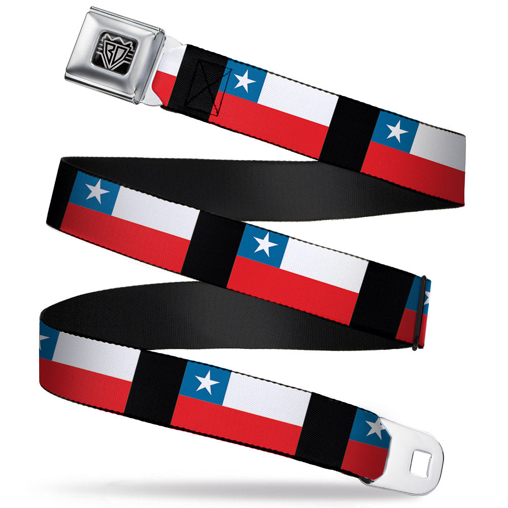 BD Wings Logo CLOSE-UP Full Color Black Silver Seatbelt Belt - Chile Flags Webbing Seatbelt Belts Buckle-Down