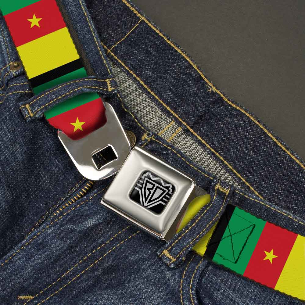 BD Wings Logo CLOSE-UP Full Color Black Silver Seatbelt Belt - Cameroon Flags Webbing Seatbelt Belts Buckle-Down