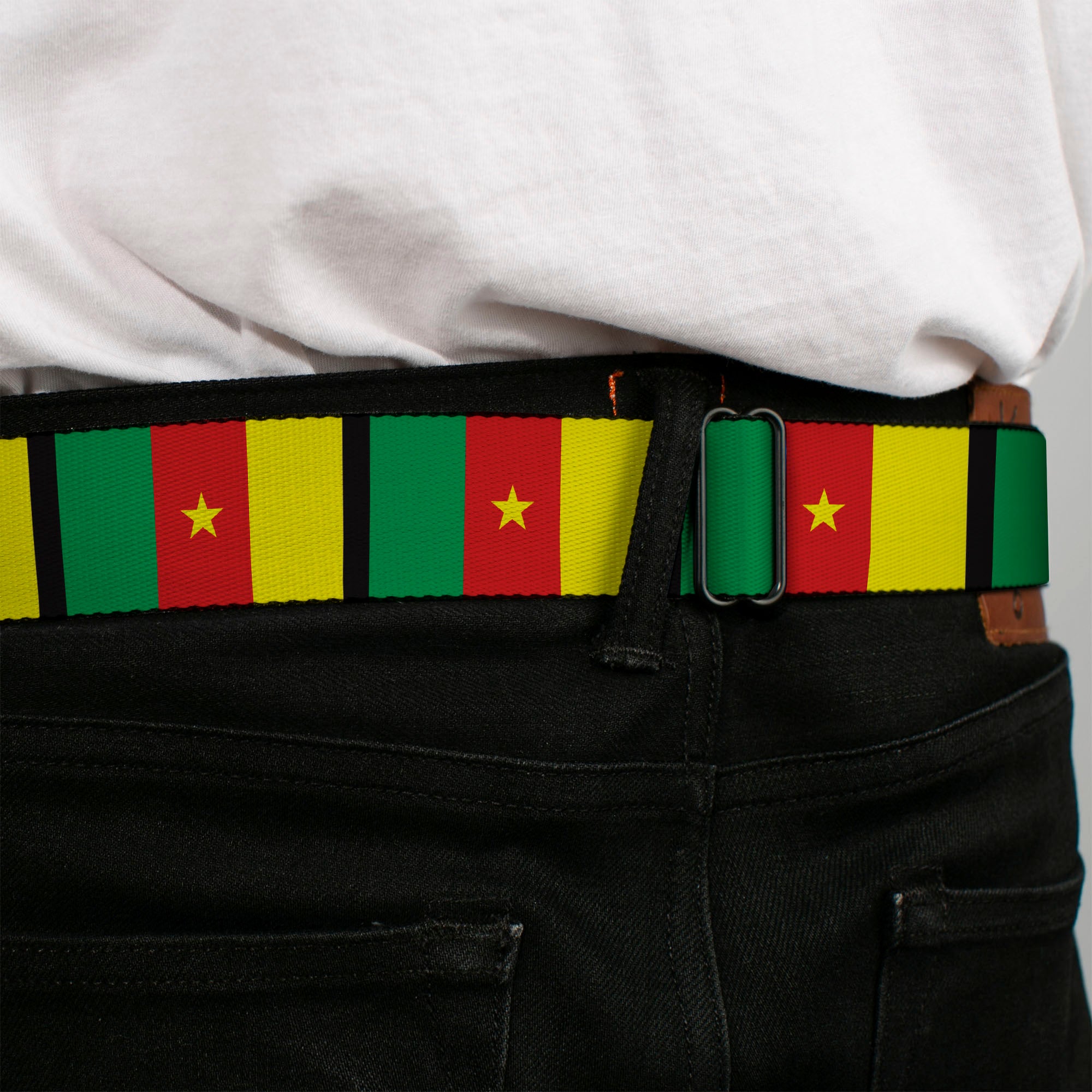 BD Wings Logo CLOSE-UP Full Color Black Silver Seatbelt Belt - Cameroon Flags Webbing Seatbelt Belts Buckle-Down
