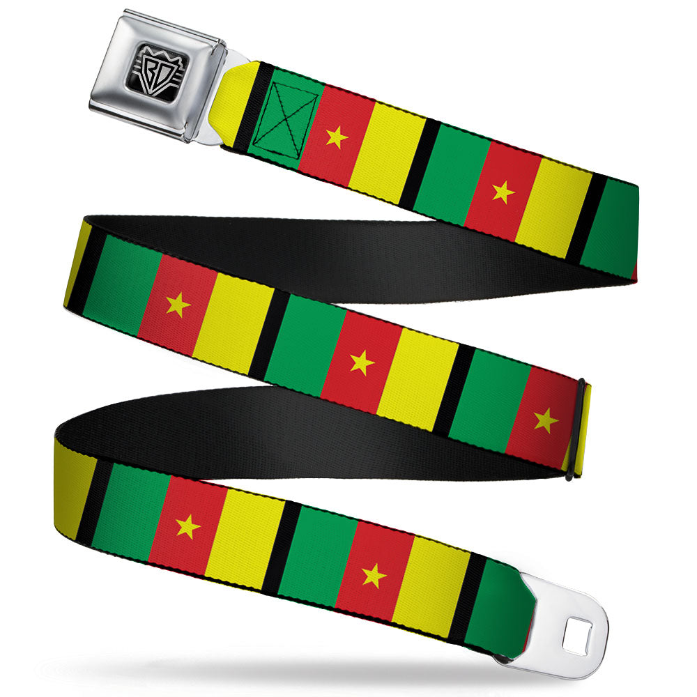 BD Wings Logo CLOSE-UP Full Color Black Silver Seatbelt Belt - Cameroon Flags Webbing Seatbelt Belts Buckle-Down