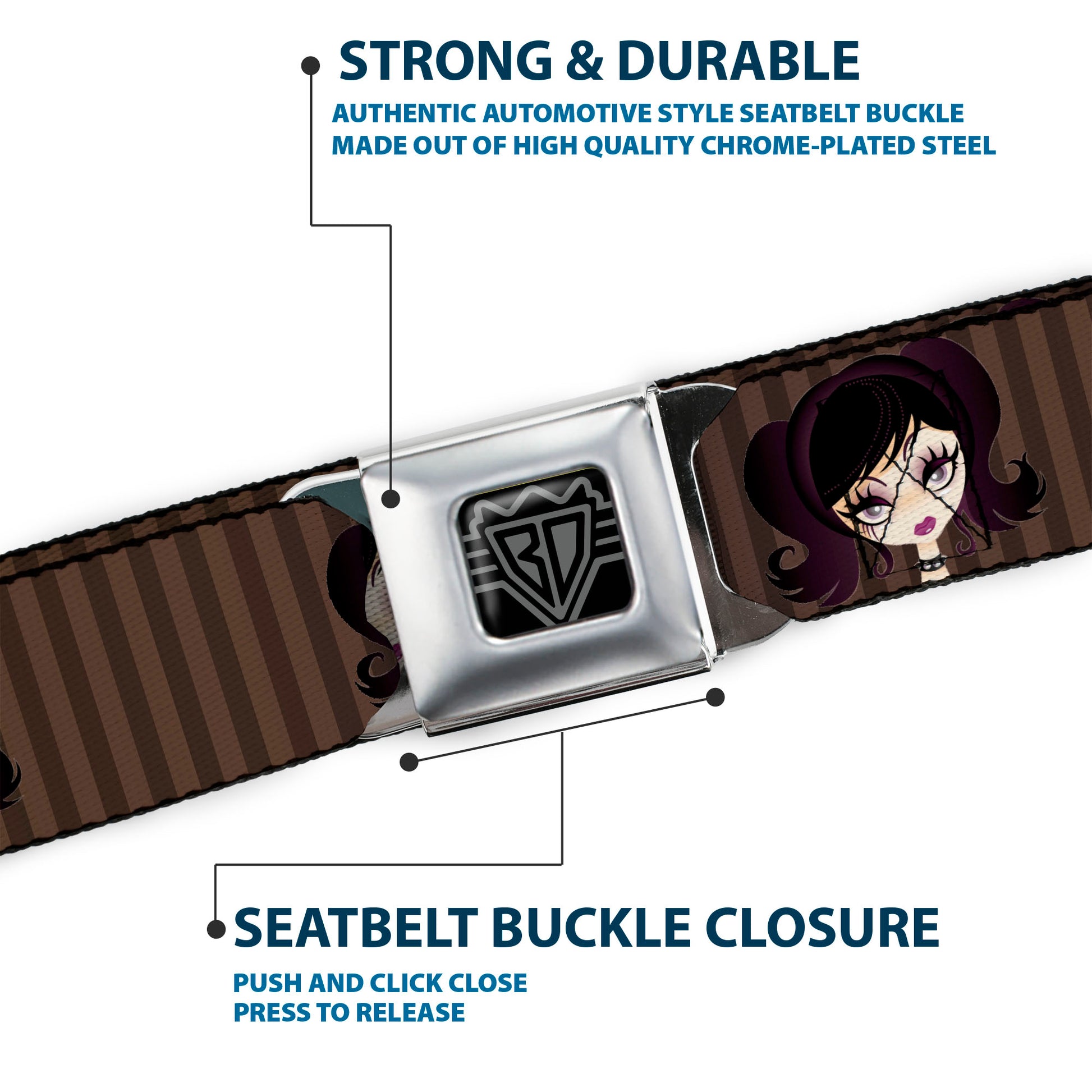 BD Wings Logo CLOSE-UP Full Color Black Silver Seatbelt Belt - Cutesy Girl Webbing Seatbelt Belts Buckle-Down