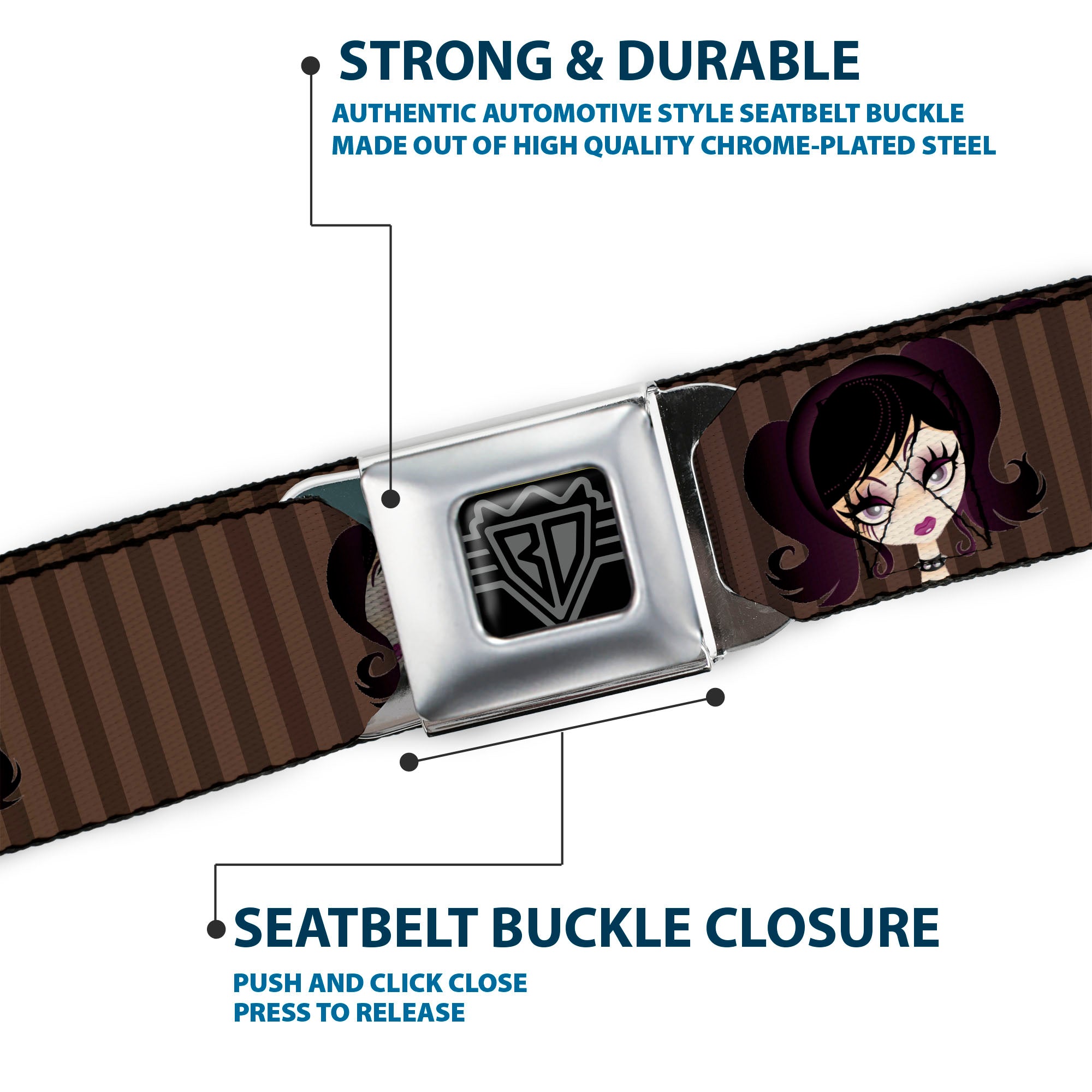 BD Wings Logo CLOSE-UP Full Color Black Silver Seatbelt Belt - Cutesy Girl Webbing Seatbelt Belts Buckle-Down