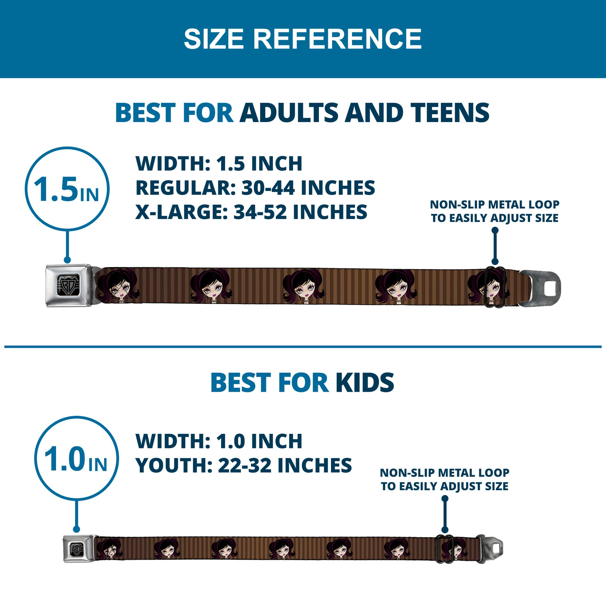 BD Wings Logo CLOSE-UP Full Color Black Silver Seatbelt Belt - Cutesy Girl Webbing Seatbelt Belts Buckle-Down