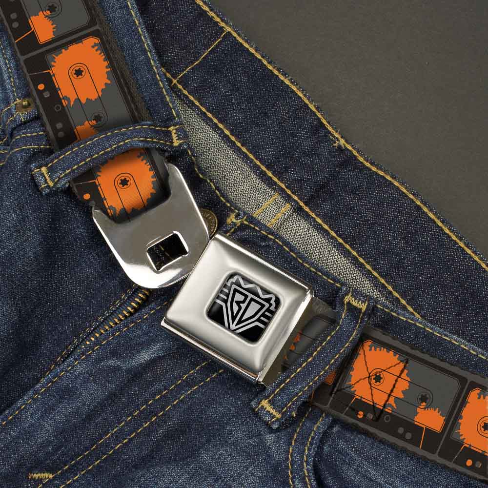 BD Wings Logo CLOSE-UP Full Color Black Silver Seatbelt Belt - Cassette Splatter Gray/Orange Webbing Seatbelt Belts Buckle-Down