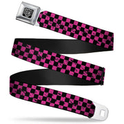 BD Wings Logo CLOSE-UP Full Color Black Silver Seatbelt Belt - Checker Weathered Black/Neon Pink Webbing Seatbelt Belts Buckle-Down
