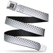 BD Wings Logo CLOSE-UP Full Color Black Silver Seatbelt Belt - Checker Black/White Fade Out Webbing Seatbelt Belts Buckle-Down