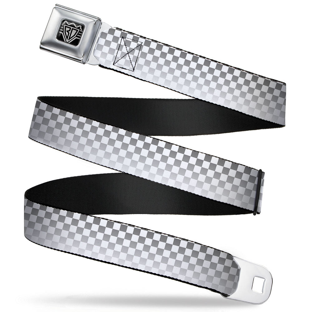 BD Wings Logo CLOSE-UP Full Color Black Silver Seatbelt Belt - Checker Black/White Fade Out Webbing Seatbelt Belts Buckle-Down