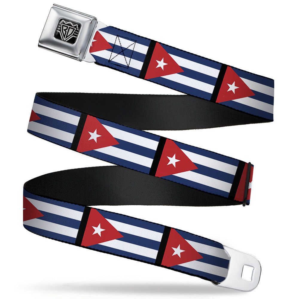BD Wings Logo CLOSE-UP Full Color Black Silver Seatbelt Belt - Cuba Flags Webbing Seatbelt Belts Buckle-Down