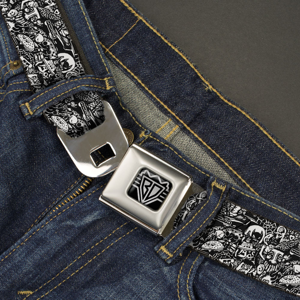 BD Wings Logo CLOSE-UP Full Color Black Silver Seatbelt Belt - Comic Nightmare Webbing Seatbelt Belts Buckle-Down