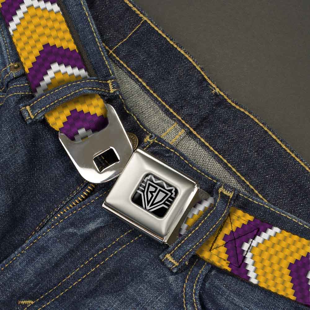 BD Wings Logo CLOSE-UP Full Color Black Silver Seatbelt Belt - Chevron Weave Gold/Purple/White Webbing Seatbelt Belts Buckle-Down
