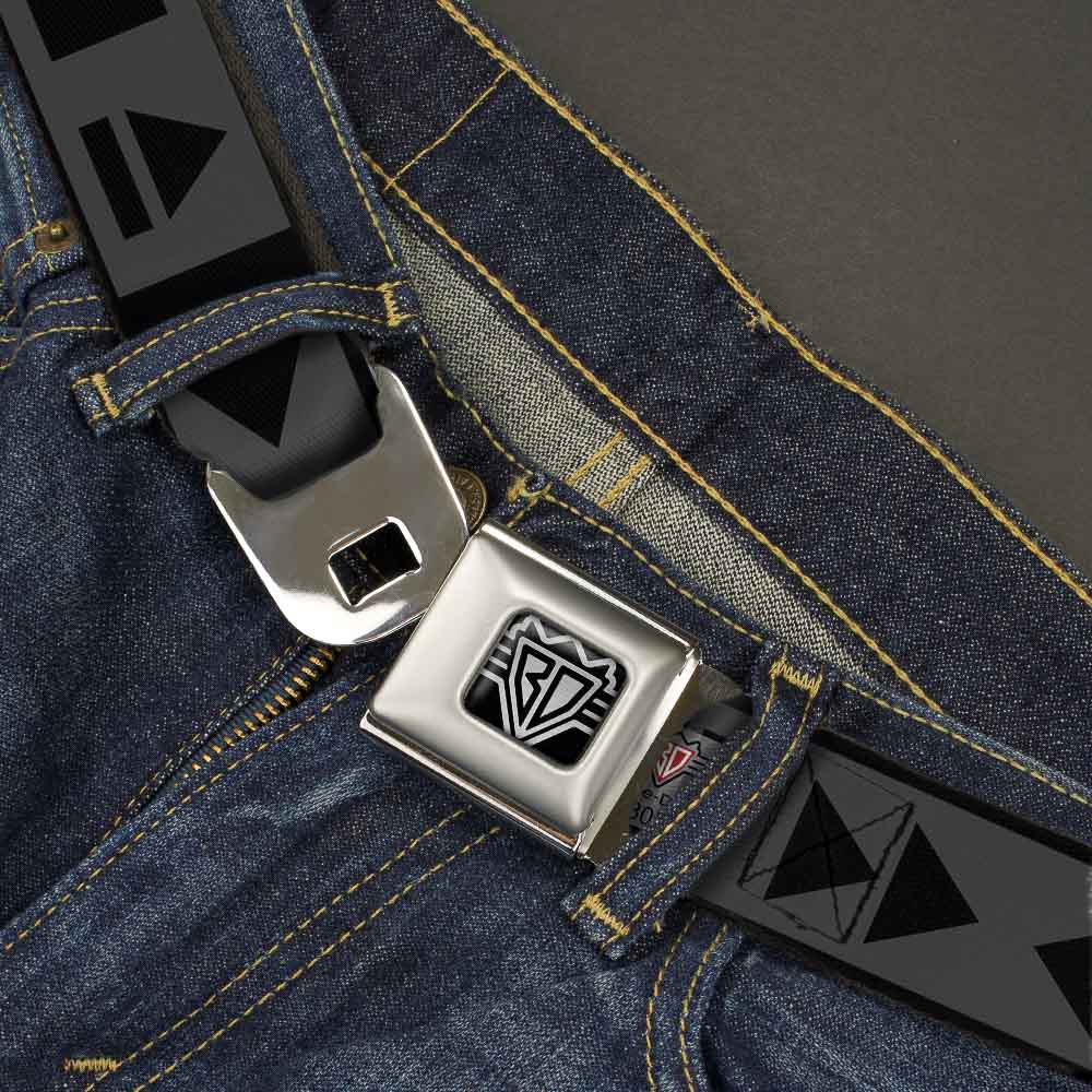 BD Wings Logo CLOSE-UP Full Color Black Silver Seatbelt Belt - Control Buttons Black/Gray Webbing Seatbelt Belts Buckle-Down