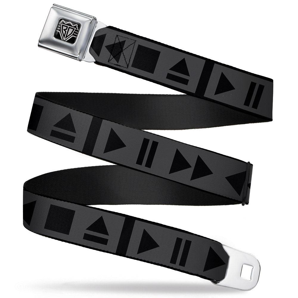 BD Wings Logo CLOSE-UP Full Color Black Silver Seatbelt Belt - Control Buttons Black/Gray Webbing Seatbelt Belts Buckle-Down
