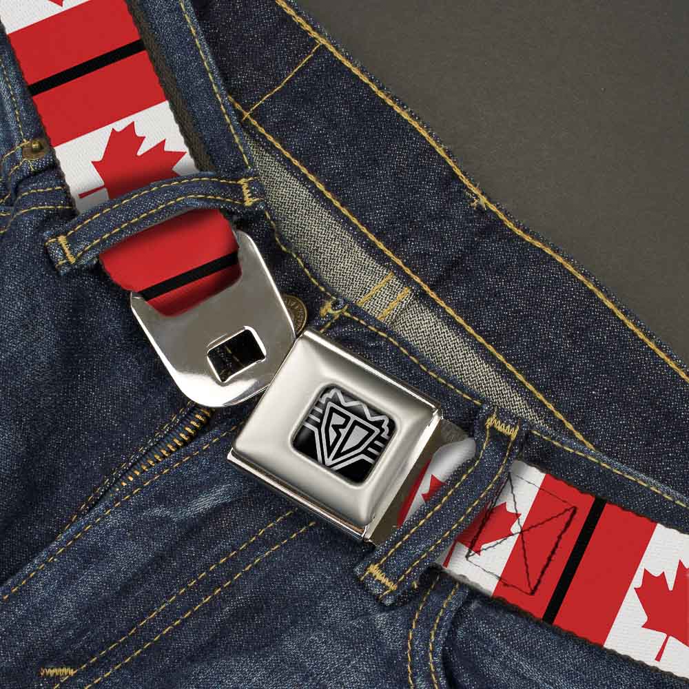 BD Wings Logo CLOSE-UP Full Color Black Silver Seatbelt Belt - Canada Flags Webbing Seatbelt Belts Buckle-Down