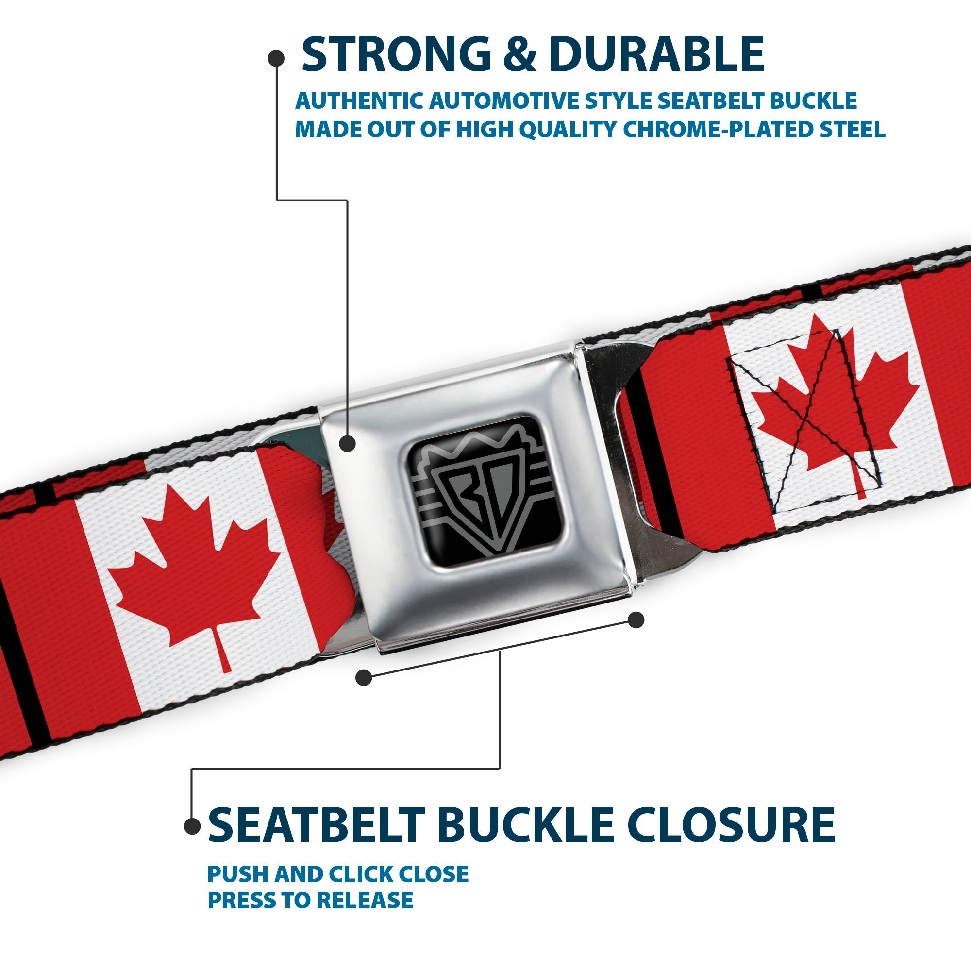 BD Wings Logo CLOSE-UP Full Color Black Silver Seatbelt Belt - Canada Flags Webbing Seatbelt Belts Buckle-Down