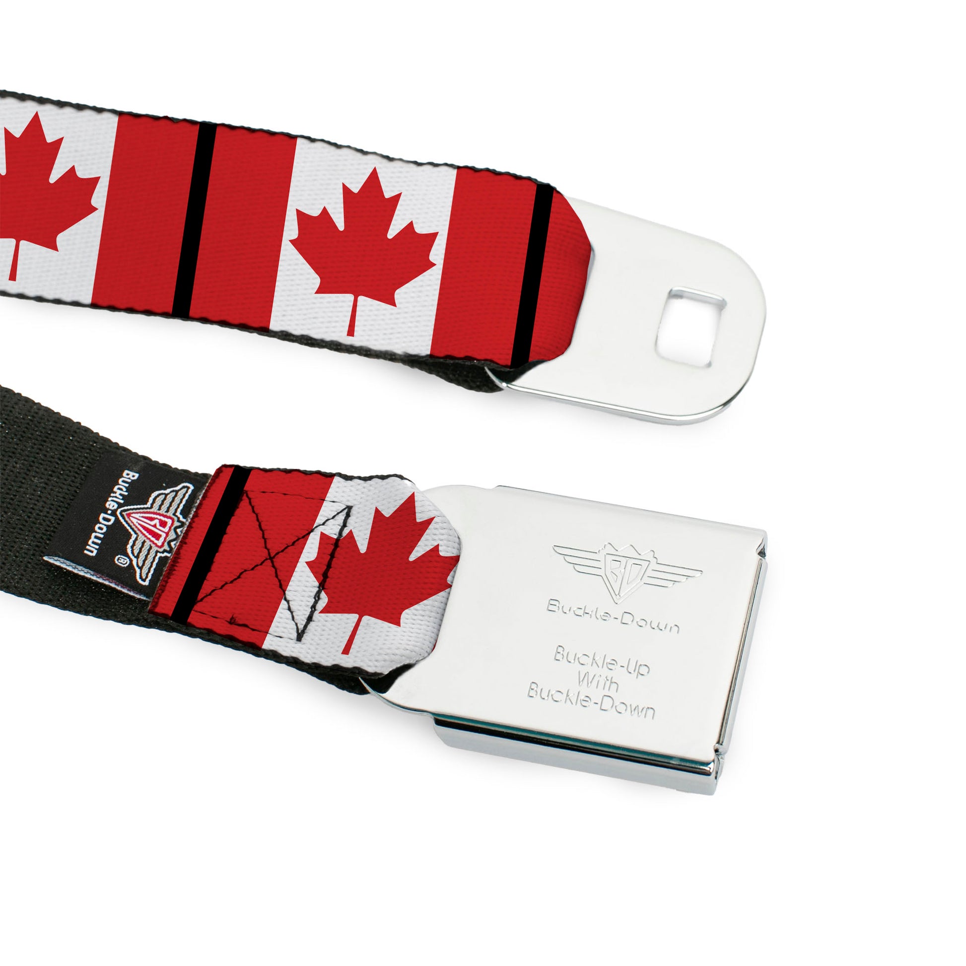 BD Wings Logo CLOSE-UP Full Color Black Silver Seatbelt Belt - Canada Flags Webbing Seatbelt Belts Buckle-Down