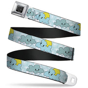 BD Wings Logo CLOSE-UP Full Color Black Silver Seatbelt Belt - Cloudy Skies Rain Clouds White/Blues Webbing Seatbelt Belts Buckle-Down