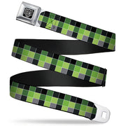 BD Wings Logo CLOSE-UP Full Color Black Silver Seatbelt Belt - Checker Mosaic Green Webbing Seatbelt Belts Buckle-Down
