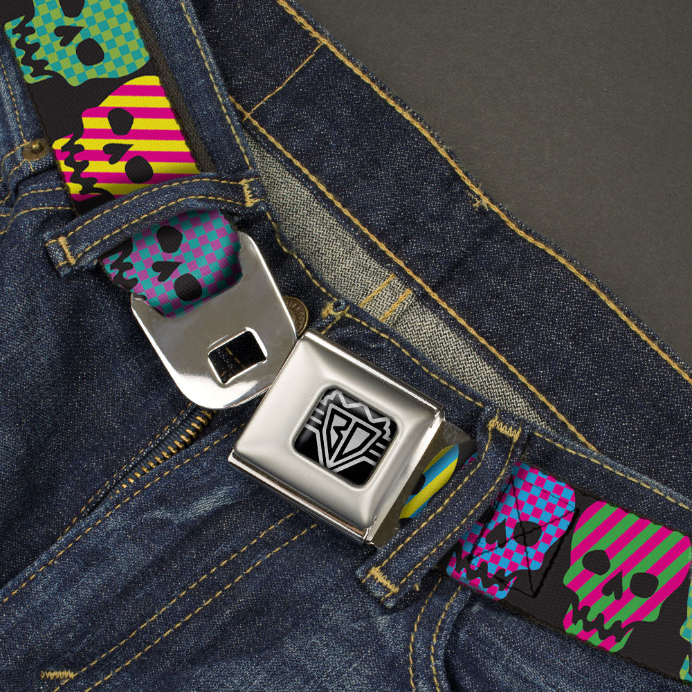 BD Wings Logo CLOSE-UP Full Color Black Silver Seatbelt Belt - Checker & Stripe Skulls Black/Multi Neon Webbing Seatbelt Belts Buckle-Down
