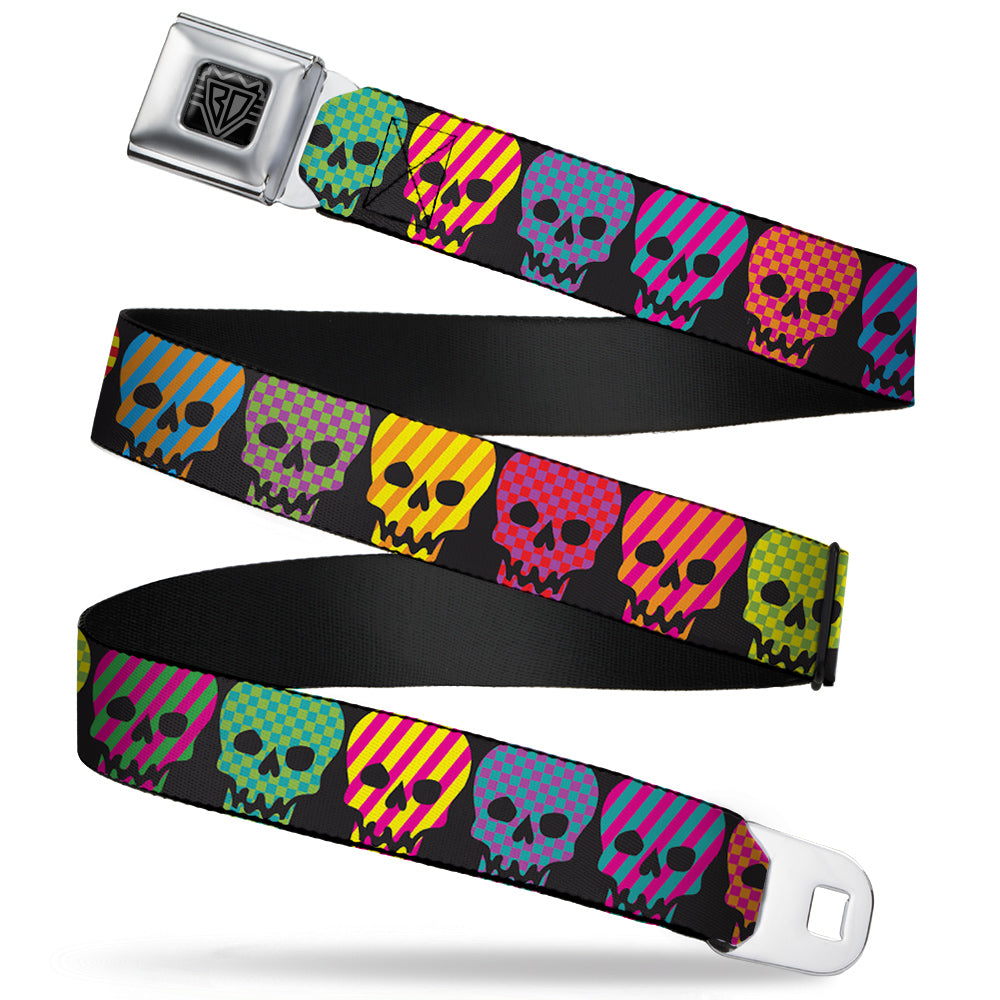 BD Wings Logo CLOSE-UP Full Color Black Silver Seatbelt Belt - Checker & Stripe Skulls Black/Multi Neon Webbing Seatbelt Belts Buckle-Down