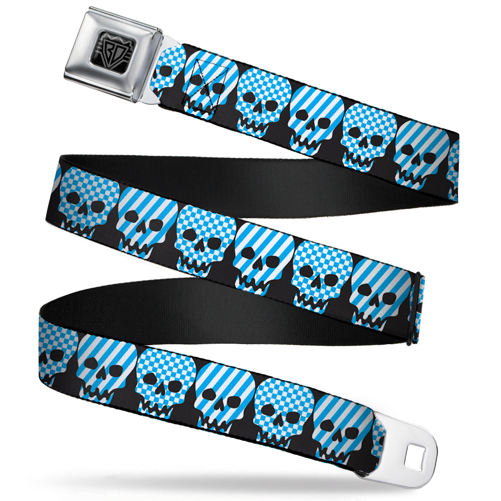 BD Wings Logo CLOSE-UP Full Color Black Silver Seatbelt Belt - Checker & Stripe Skulls Black/White/Baby Blue Webbing Seatbelt Belts Buckle-Down